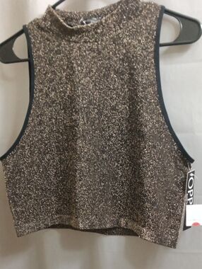 Oppa! Metallic Gold Mock Neck Cropped Tank Top